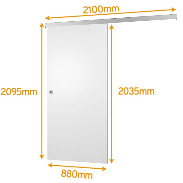 Schiebetür mit den Maßen 2100 mm x 2095 mm x 880 mm x 2035 mm.