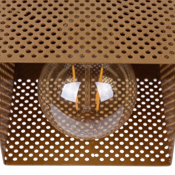 Moderne Deckenleuchte mit quadratischem Metallschirm in Gitteroptik und sichtbarem LED Leuchtmittel