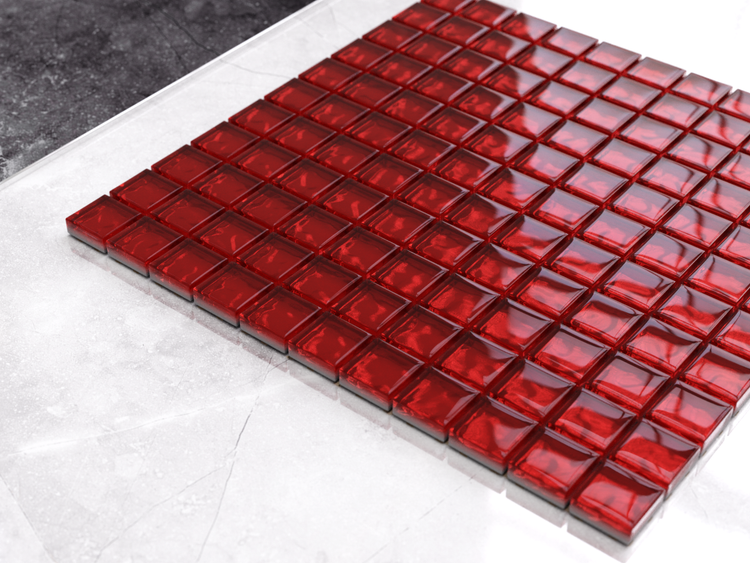 Glasmosaik auf Netz für Bad und Küche 30cm x 30cm  - Red Coral