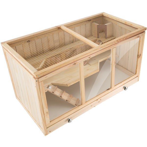 Hamsterkäfig aus Holz mit mehreren Ebenen und Drahtgitterabdeckung