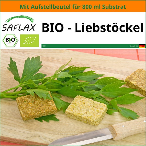 SAFLAX Garden in the bag - BIO - Liebstöckel - Levisticum officinale - 100 Samen - Mit Anzuchtsubstrat im praktischen, selbst aufstellenden Beutel