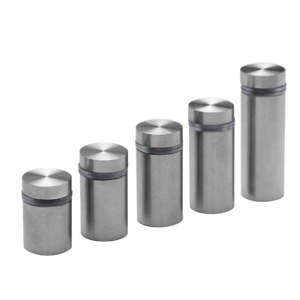 Set aus fünf zylindrischen Schildhaltern aus Edelstahl für die Wandmontage