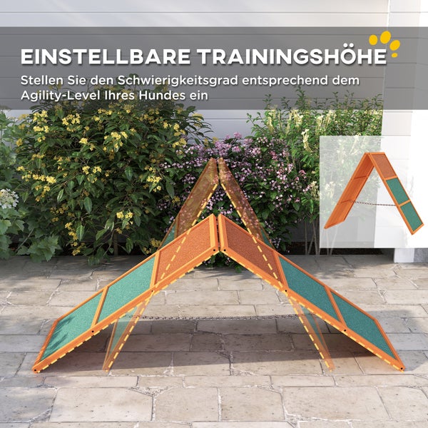 PawHut Hunde Agility Steg Agility-Ausrüstung für Hunde mit klappbare Brücke, rutschfeste Oberfläche höhenvertstellbar Agility-Gerät für Garten, 173 x 59 x 66 cm, Orange