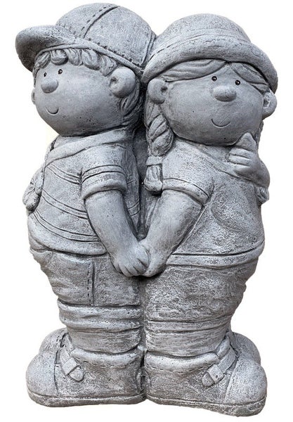 Gartendekoration Steinfigur Kinderpaar Hand in Hand aus wetterfestem Kunststein