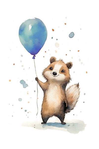 Aquarellbild eines Erdmännchens mit Ballon
