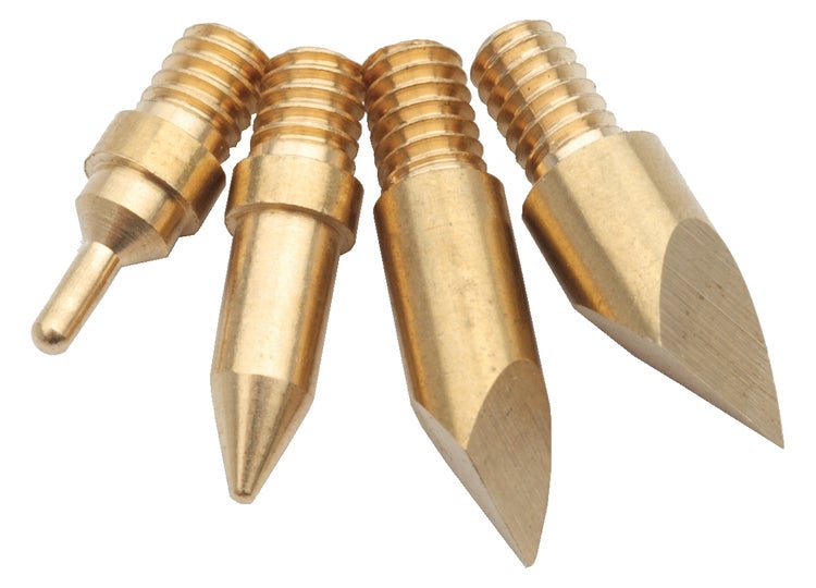 Zwei Lötspitzen für Lötkolben aus Metall mit Gewinde für präzises Löten.