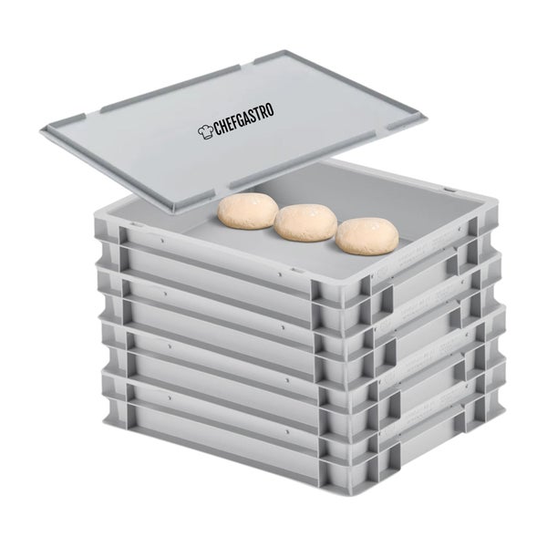 PROREGAL CHEFGASTRO SuperSparSet 4x Pizzaballenbox mit 1 x Deckel HxBxT 85 x 30 x 40 cm 9 Liter Teigwanne für Pizzateig Stapelbare Pizzabox