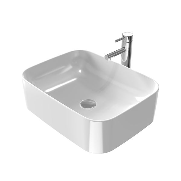 EMKE Aufsatzwaschbecken Keramik 505x380 mm, Glanzweiß, Eckig, Pflegeleicht, Design Waschtisch, Handwaschbecken für Bad & Gäste-WC, Höhe 150 mm
