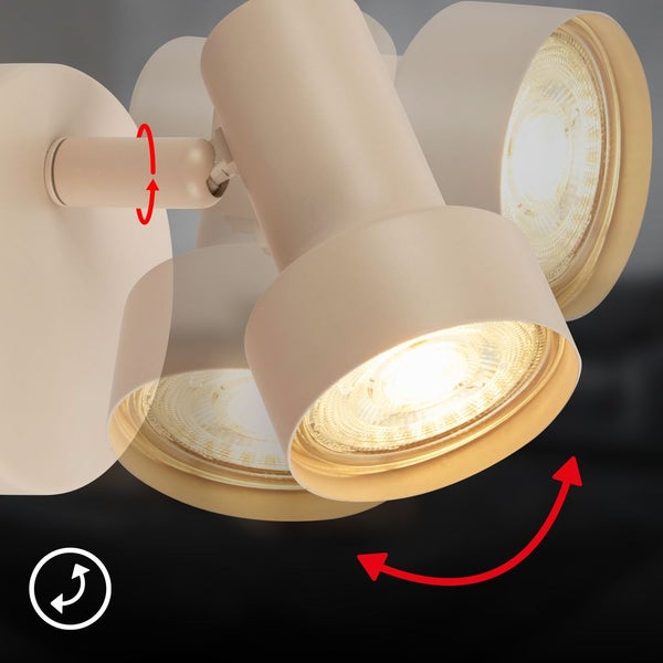 Verstellbarer Strahlerkopf mit Darstellung der Dreh- und Schwenkfunktion.