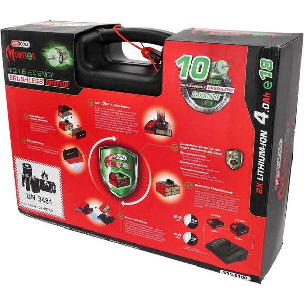 Verpackung für KS Tools eMonster 18 Volt Akku System mit High Efficiency Brushless Motor
