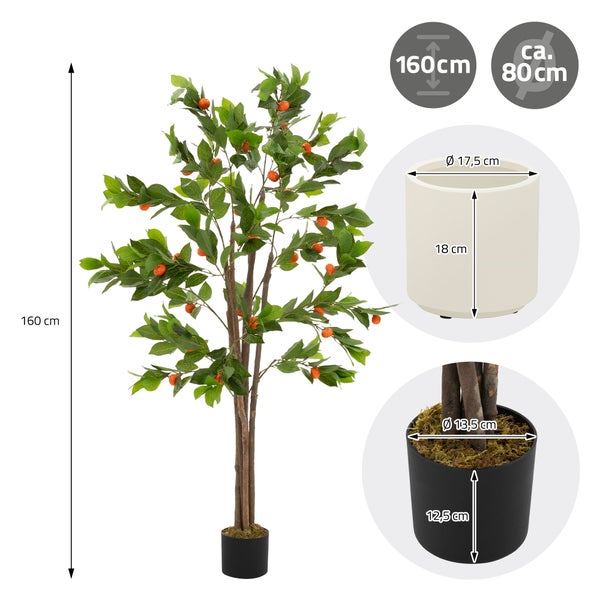 Dekorativer Kunstbaum, circa 160 cm hoch, mit orangenfarbenen Früchten im Topf