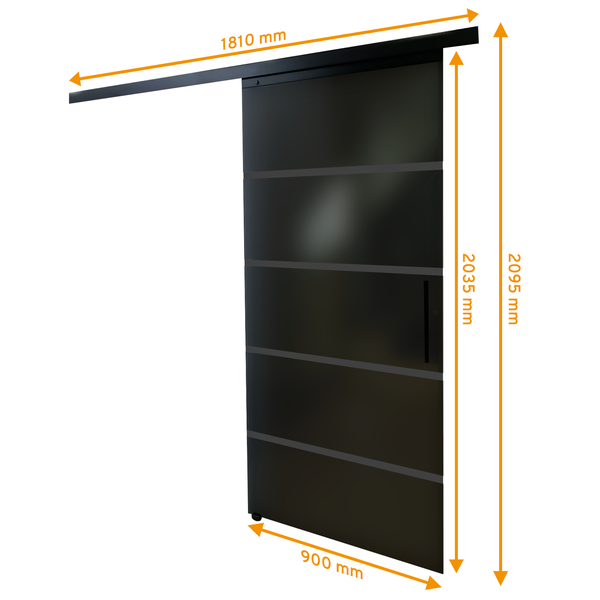 Tür Schiebetür Komplettset Glas schwarz satiniert 900x2035 Zimmertür Glasschiebetür Glastür -  Stabgriff