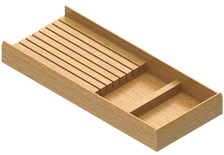 Besteckkasten aus Holz mit Messerschlitz und Ablagefach für Küchenschubladen
