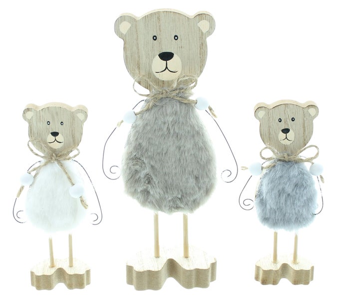 FRANK FLECHTWAREN | Figur Bären, 3er Set, 4 x 2,5 x 13 cm, 6 x 3,5 x 19 cm, MDF, JUTE, POLYESTER, METALL