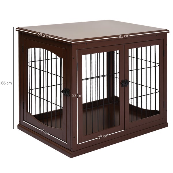PawHut Hundekäfig für Zuhause, Hundehütte mit 2 Eingängen, Abschließbar Hundebox, Hundehaus für kleine Hunde, Braun, 58,5 x 81 x 66 cm