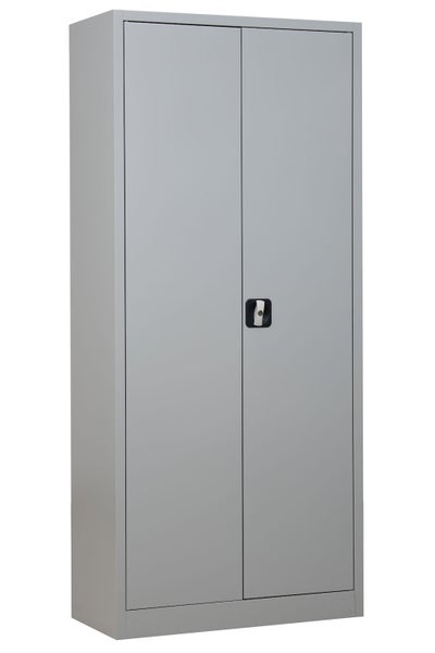 PROREGAL Flügeltürenschrank Badger 4 Fachböden Eurolock Griff Sockel HxBxT 180 x 80 x 38 cm Grau Lackiert
