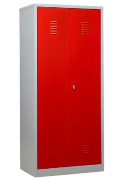 PROREGAL Garderobenspind Camel 2-Fächer & 1-Schloss HxBxT 180 x 80 x 50 cm Vorhängeschloss Grau-Rot
