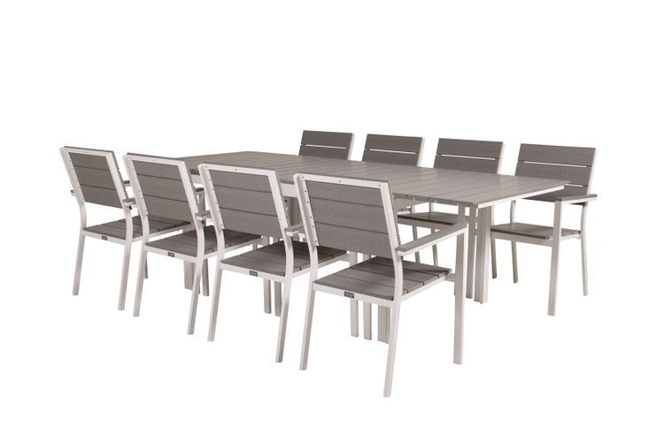 Levels Gartenset Tisch 100x160/240cm und 8 Stühle Levels weiß, grau. 100 X 160 X 75 cm