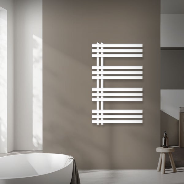 ECD Germany Iron EM Design Badheizkörper Elektrisch 600 x 1000 mm Weiß mit Heizstab 600W Weiß Große Leistung - Elektro Designheizkörper Paneelheizkörper Heizkörper Handtuchwärmer Handtuchtrockner