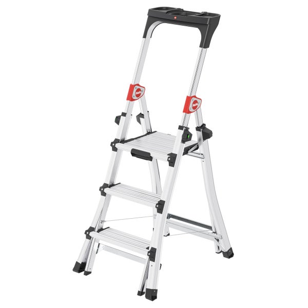 Aluminium-Haushaltsleiter mit vier Stufen und Ablageschale