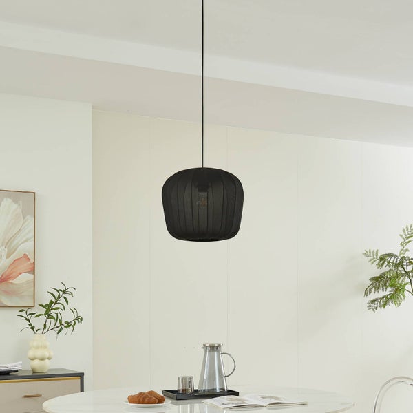 Lindby Pendelleuchte Helin (Modern) in Schwarz aus Textil (1 flammig, E27) - Hängeleuchte Esstischlampe Hängelampe Wohnzimmerleuchte