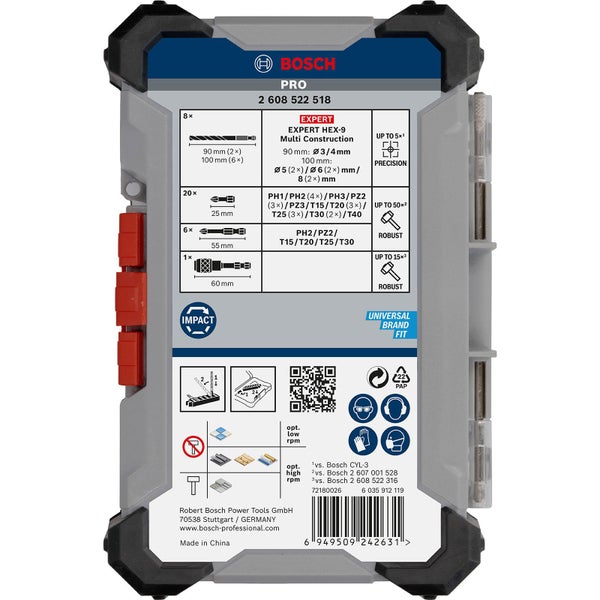 Bosch Pro Bohr- und Bit-Set in geöffneter Verpackung.