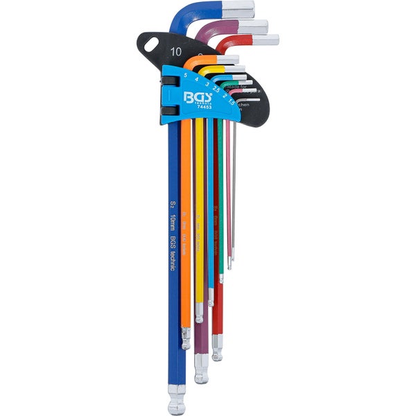 BGS Winkelschlüssel-Satz Multicolour extra lang Innensechskant, Innensechskant mit Kugelkopf 1,5 - 10 mm 9tlg. - 74453