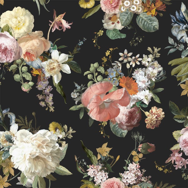 Blumenmuster mit verschiedenen Blüten und Blättern