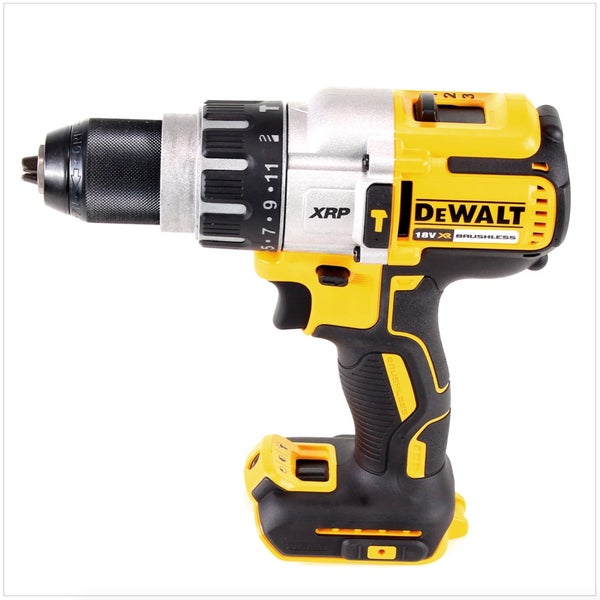 DeWalt Akku-Schlagbohrschrauber 18 Volt XRP bürstenlos in Gelb und Schwarz mit Schnellspannbohrfutter.