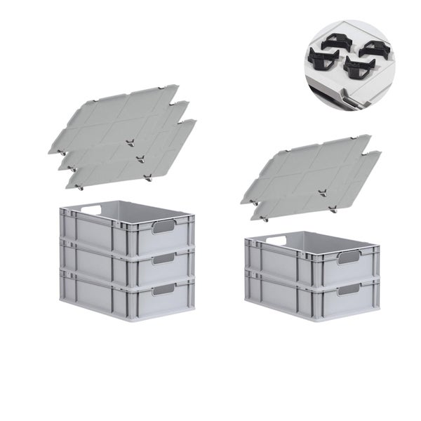 PROREGAL Spar Set 5x Eurobox Nextgen Economy Mit Auflagedeckel & 4x Schiebeschnappverschlüsse Schwarz Griffe Offen HxBxT 17 x 40 x 60 cm 34 Liter