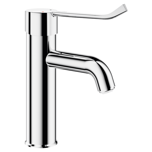 Einhebel Waschbeckenarmatur aus Metall mit langem Hebelgriff.