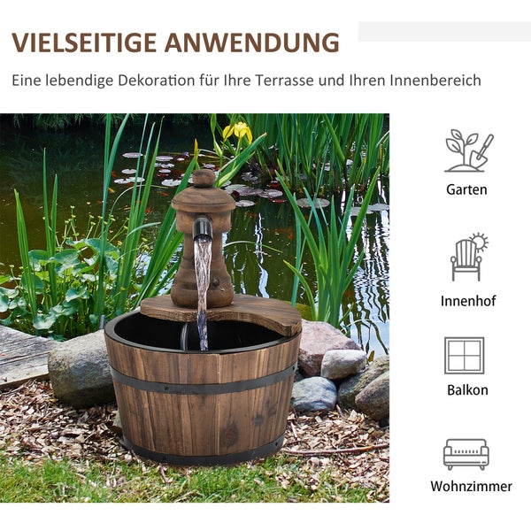 Dekorativer Gartenbrunnen aus hitzebehandeltem Tannenholz