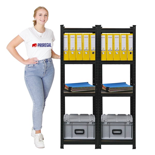 Berlinlodge Mega Deal 2x Wohnregal Ragnar, HxBxT 150x45x45cm, Fachlast 100kg, Matt Shwarz, Bücherregal, Standregal, Büroregal für Wohnzimmer