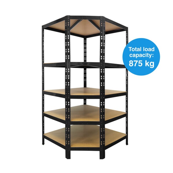 FLOORDIREKT Eckregal - Hohe Traglast - Viel Stauraum - Individuell einsetzbar - Schwarz - 180 x 90 x 42 x 60 cm