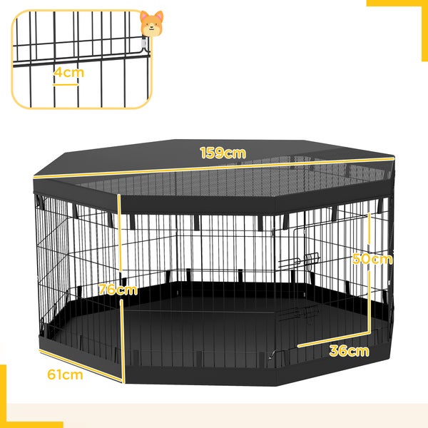 PawHut Welpenauslauf, Welpenlaufstall mit Türen, Fenster, Laufgitter mit Atmungsaktiv Netz, für kleine & mittelgroße Hunde unter 20 kg, Indoor & Outdoor, 159 x 159 x 76 cm, Schwarz