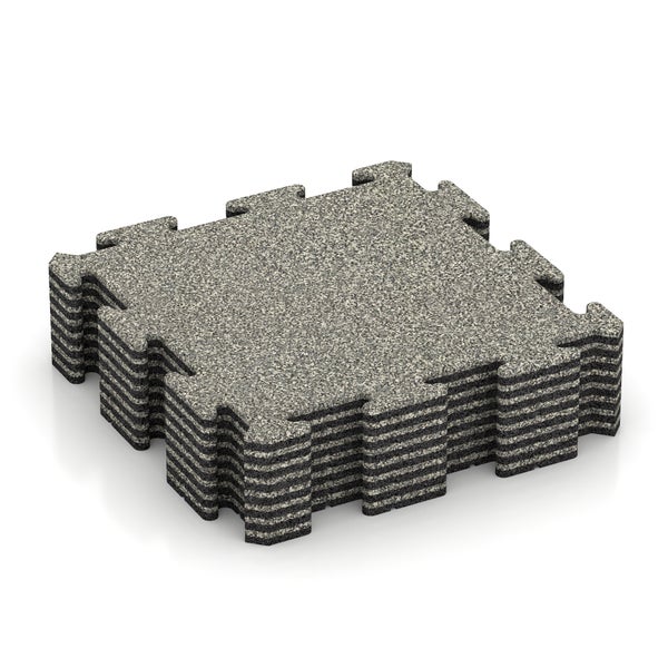 Stapelbare, quadratische Puzzlematte aus Gummigranulat zur Bodenschonung.