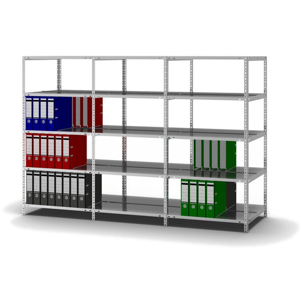 PROREGAL Aktenregal Schraubsystem Grundregal HxBxT 150 x 75 x 60 cm 5 Ebenen Fachlast 90 kg Mit Deckboden Beidseitig Nutzbar Verzinkt