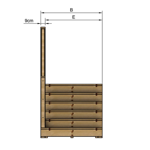 Abmessungen eines Hochbeets mit Seitenansicht und Maßangaben