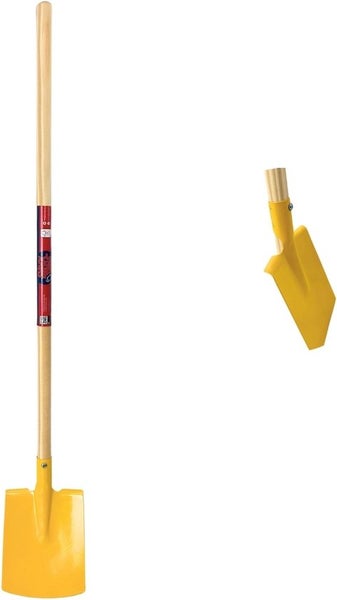 Gelber Spaten mit Holzgriff