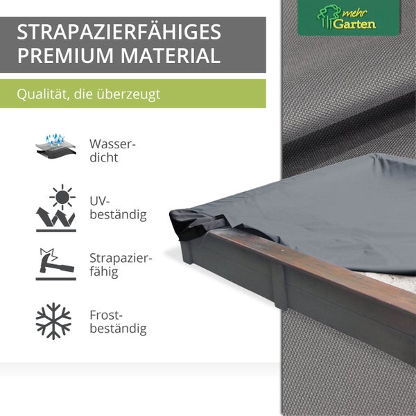 Mehr Garten - Premium Sandkasten-Schutzhülle: 122(B)x122(T)x20(H) cm I Robuste Abdeckung für Sandkasten wasserdicht & wetterfest (Oxford 600D Gewebe) I Sandkastenhaube I Lichtgrau