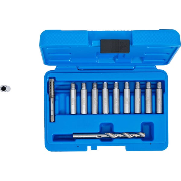 BGS Ausdrehsatz für festsitzende Glühkerzen in geöffneter blauer Kunststoffbox