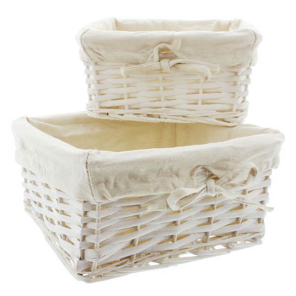 FRANK FLECHTWAREN | Füllkörbchen, eckig, 2er Set, WEIDE, TEXTIL, 23 x 19 x 11 cm, 27 x 24 x 13 cm