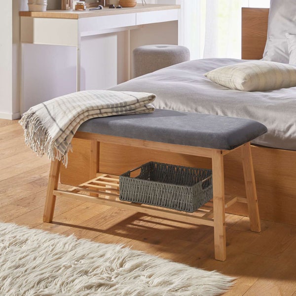FRANK FLECHTWAREN | Sitzbank Modern, BAMBUS, POLYESTER, MDF, SCHAUMSTOFF, 90 x 34 x 45 cm