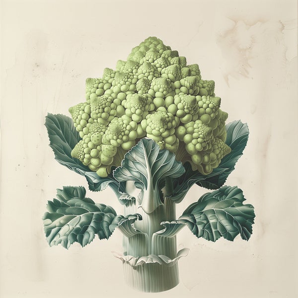 Illustration eines Romanesco-Brokkolis mit Blättern