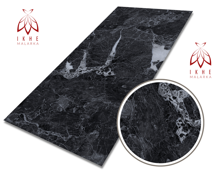 3D Wandpaneel Marmoroptik PVC 120x60cm – Luxuriöse Wandverkleidung DIY-Montage, Alternative zu Fliesen für Bad & Küche Schwarz 01
