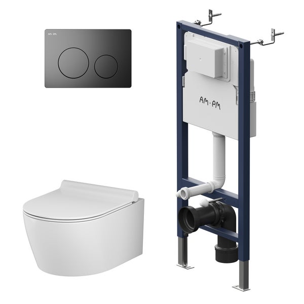 AM.PM Wand-WC Set Tiefspüler offener Spülrand schwarz mit WC-Sitz , Vorwandelement und Betätigungsplatte schwarz IIS90138.XB1700MB