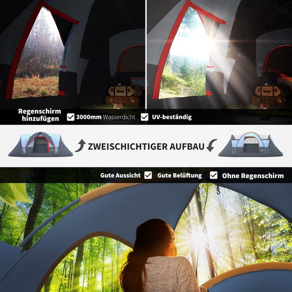Outsunny Campingzelt, für 5-6 Personen, mit Heringen, 4,55 x 2,3 x 1,8 m, Polyester, Grau