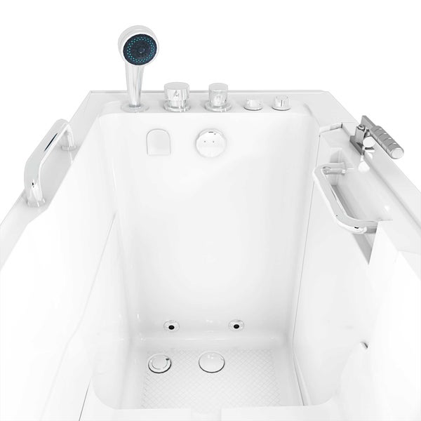 Begehbare Badewanne mit Handbrause und Bedienelementen