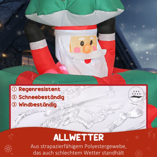 Aufblasbarer Weihnachtsmann aus strapazierfähigem Polyestergewebe, regenresistent, schneebeständig und windbeständig.