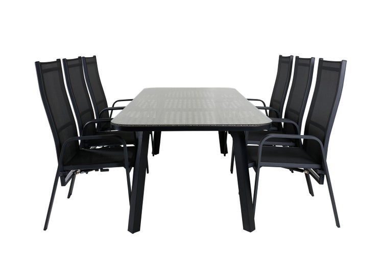 Paola Gartenset Tisch 100x200cm und 6 Stühle Copacabana schwarz, natur. 100 X 200 X 74 cm